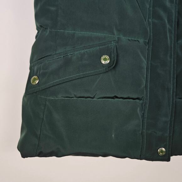 Talbots Quilted Puffer Vest Detachable Fur Hood Feather Duck Down Fill Sz Small - Picture 6 of 15